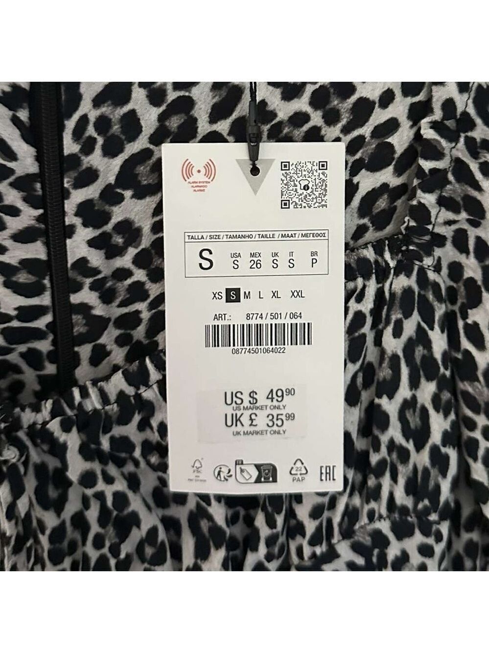 Zara Leopard Print Square Neck Long Sleeve Mini Dress Size S NWT - Picture 10 of 14